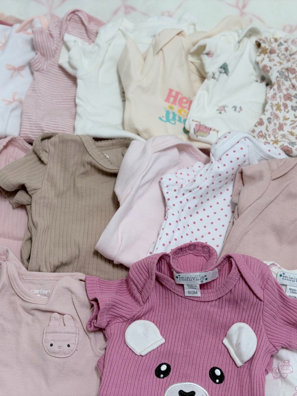 Assorted Baby Girl Onesies - Pink, Mauve, Cream, Tan